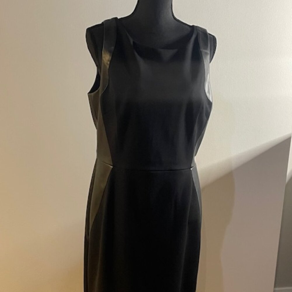 Black Sheath Dress With Faux Leather Details